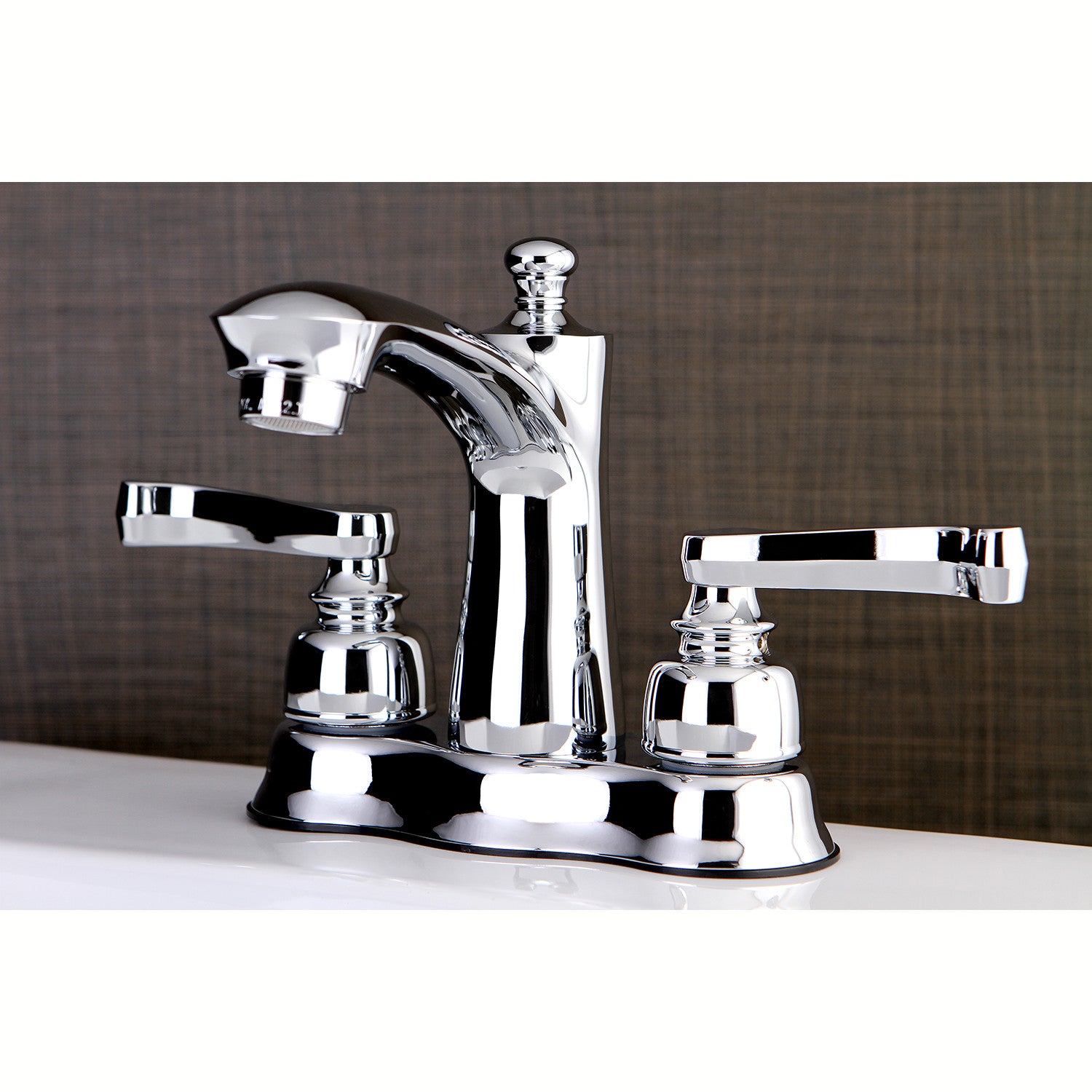 Kingston Tulare FB7611FL - Royale Double-Handle 3-Hole Deck Mount 4-Inch Centerset Bathroom Faucet with Pop-Up Drain, Polished Chrome — thumbnail 2